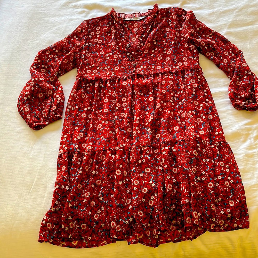 Zara Red flower print dress